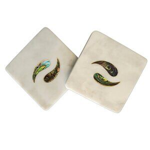 Yin and Yang Marble and Abalone Shell Coasters Set of 2